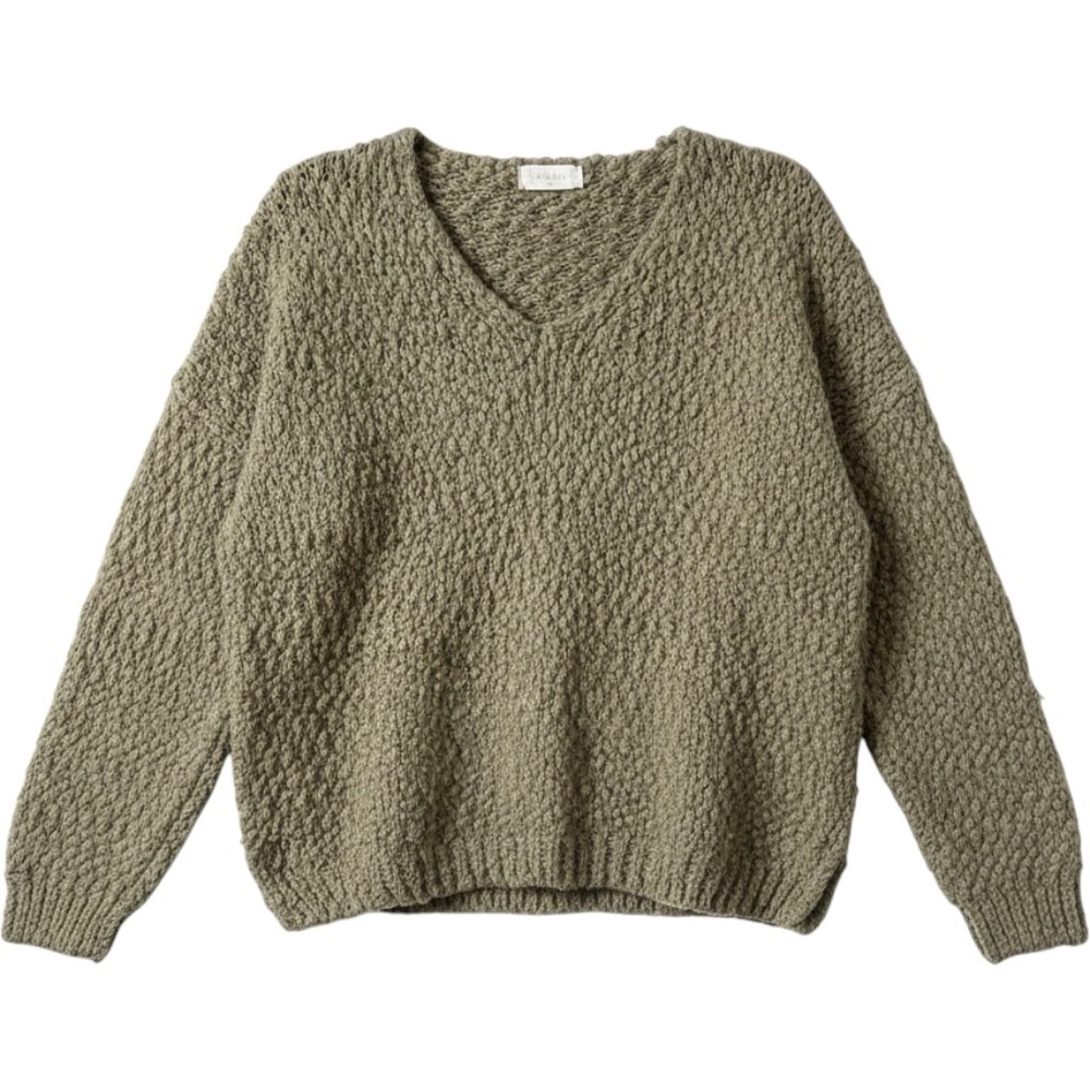 Altar'd State Olive Green Popcorn Knit V-Neck Sweater side splits boho cozy M